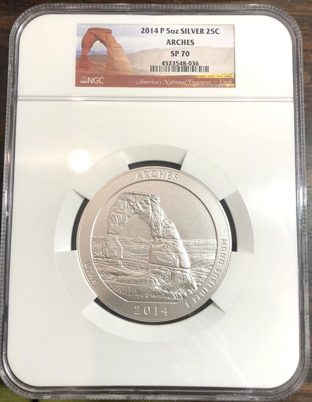 NGC 2014 P Arches Utah SP 70 America The Beautiful ATB 25C 5oz Silver Coin