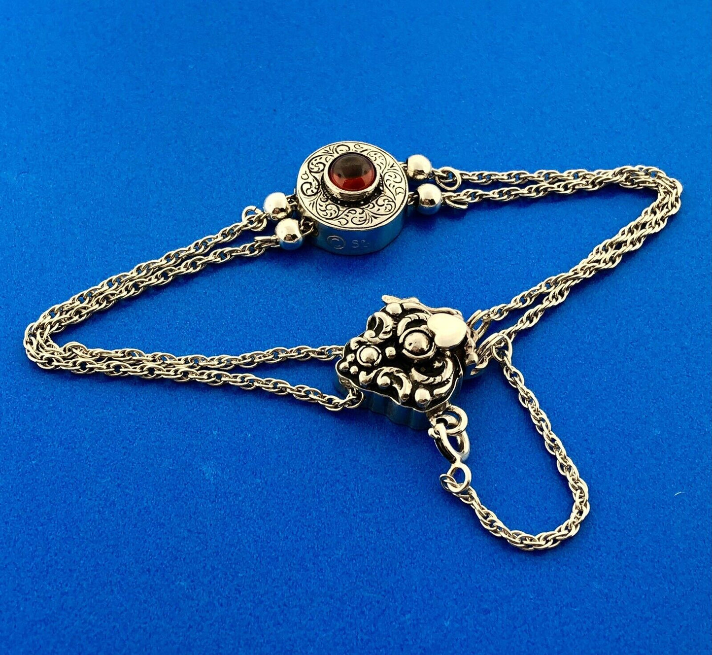 Designer Shavarsh K 925 Sterling Silver Garnet Gothic Scroll Slide Bracelet