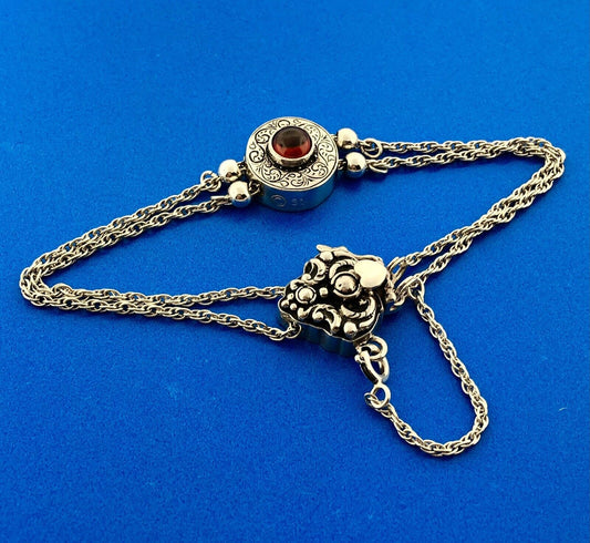 Designer Shavarsh K 925 Sterling Silver Garnet Gothic Scroll Slide Bracelet