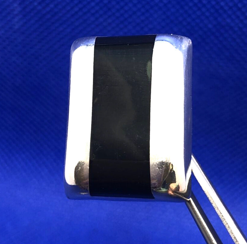 Designer ATI 925 Sterling Silver Black Onyx Rectangle Statement Stud Earrings