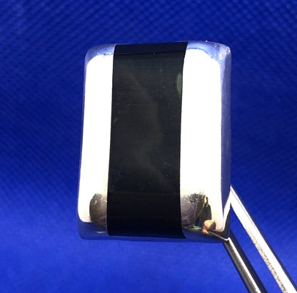 Designer ATI 925 Sterling Silver Black Onyx Rectangle Statement Stud Earrings