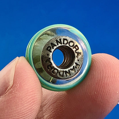 Authentic PANDORA Sterling Silver Lime Banded Striped Murano Glass Bead Charm