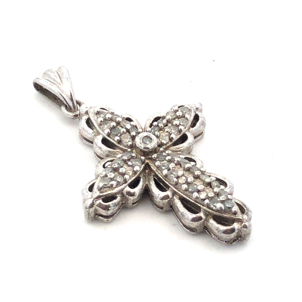 Designer 925 Sterling Silver Diamond Cross Religious Communion Pendant
