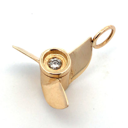 Designer 14K Yellow Gold Diamond Ship Airplane Propeller Statement Charm Pendant