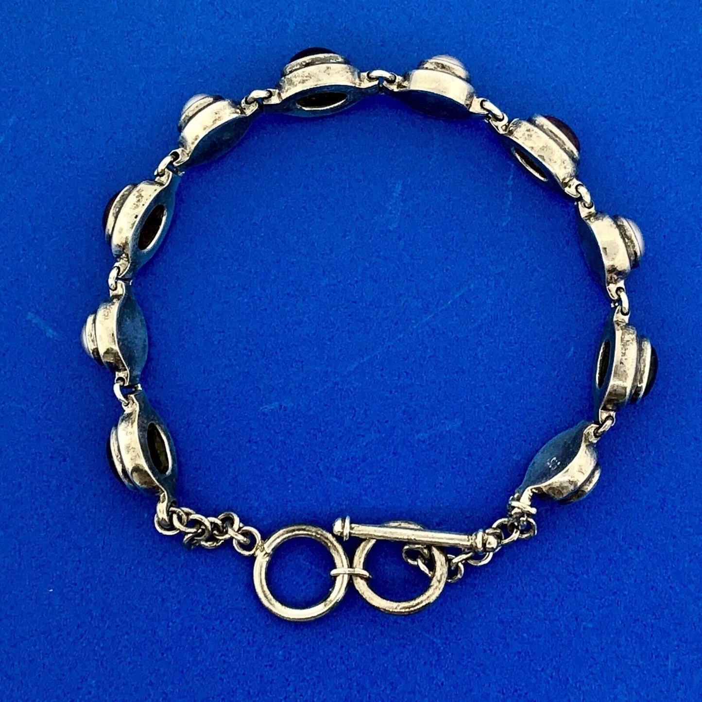 Retro Sterling Silver 925 Green Purple Amethyst Pearl February Toggle Bracelet