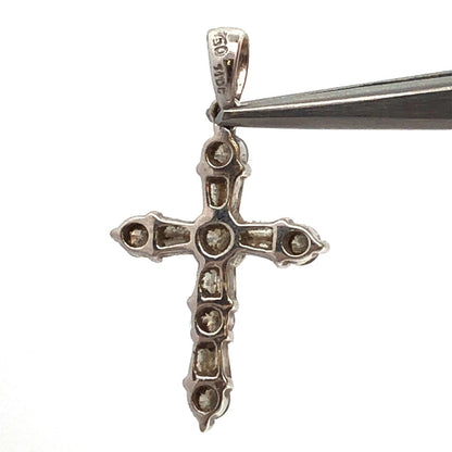 18K White Gold Round & Baguette Diamond Encrusted Religious Cross Pendant