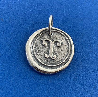 Designer 925 Sterling Silver Initial Letter T Monogram Crest Bracelet Charm