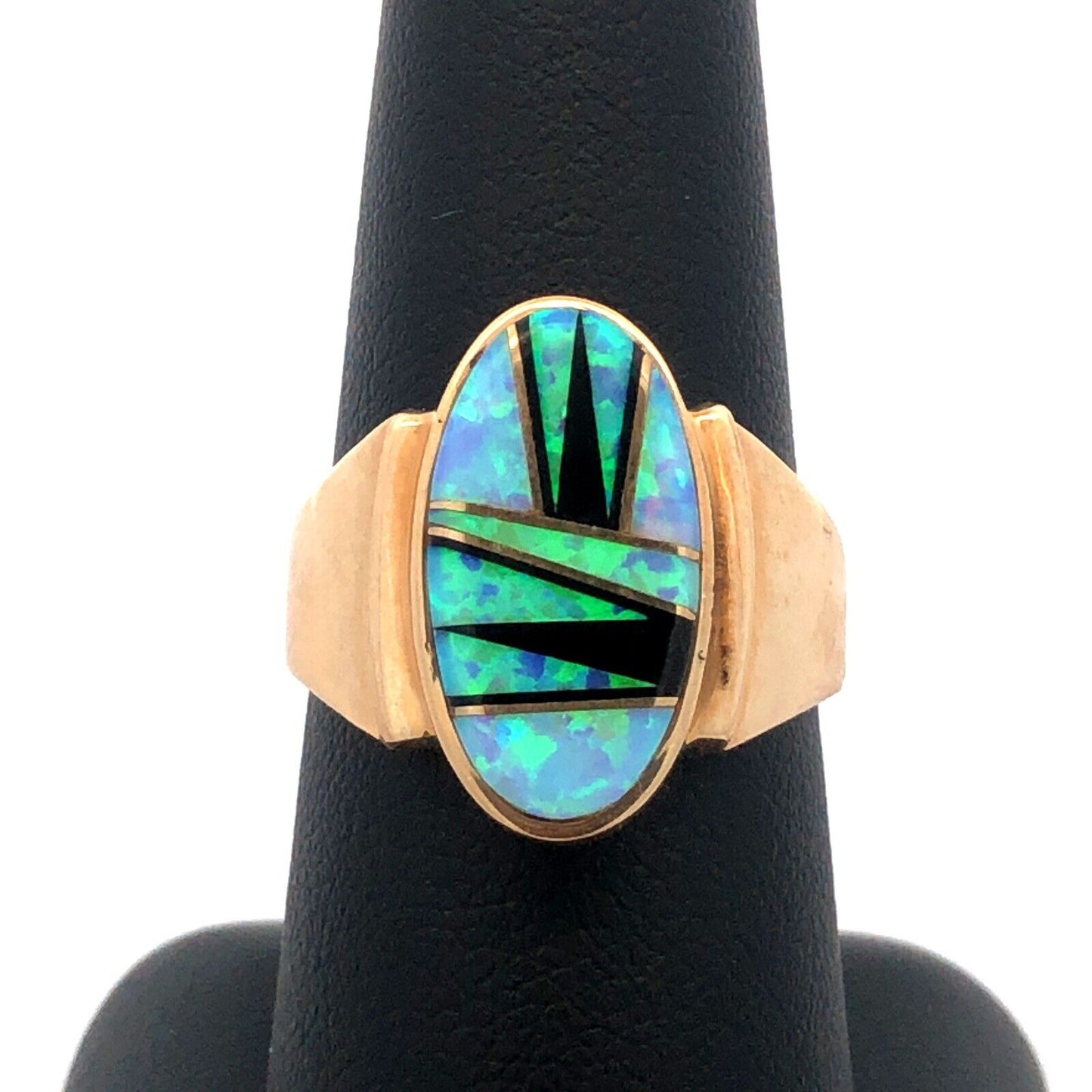Calvin Begay Navajo 14K Yellow Gold Opal Onyx Storyteller Statement Ring