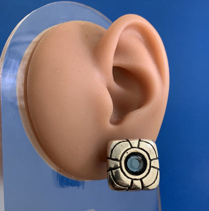 Vintage Modern Square 925 Sterling Silver Blue Glass Clip-On Earrings