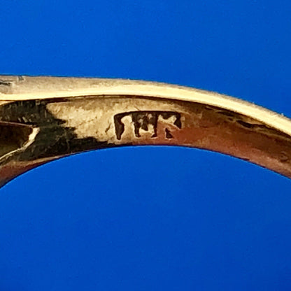 Estate 10K Yellow Gold Blue Topaz Towering Flower December Anniversary Ring