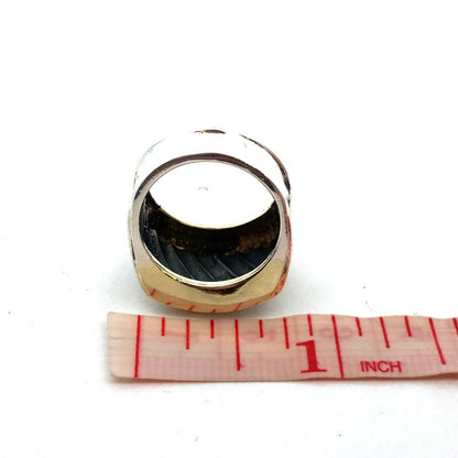 David Yurman 925 Sterling Silver 14K Gold Sculpted Cable Saddle Signet Ring