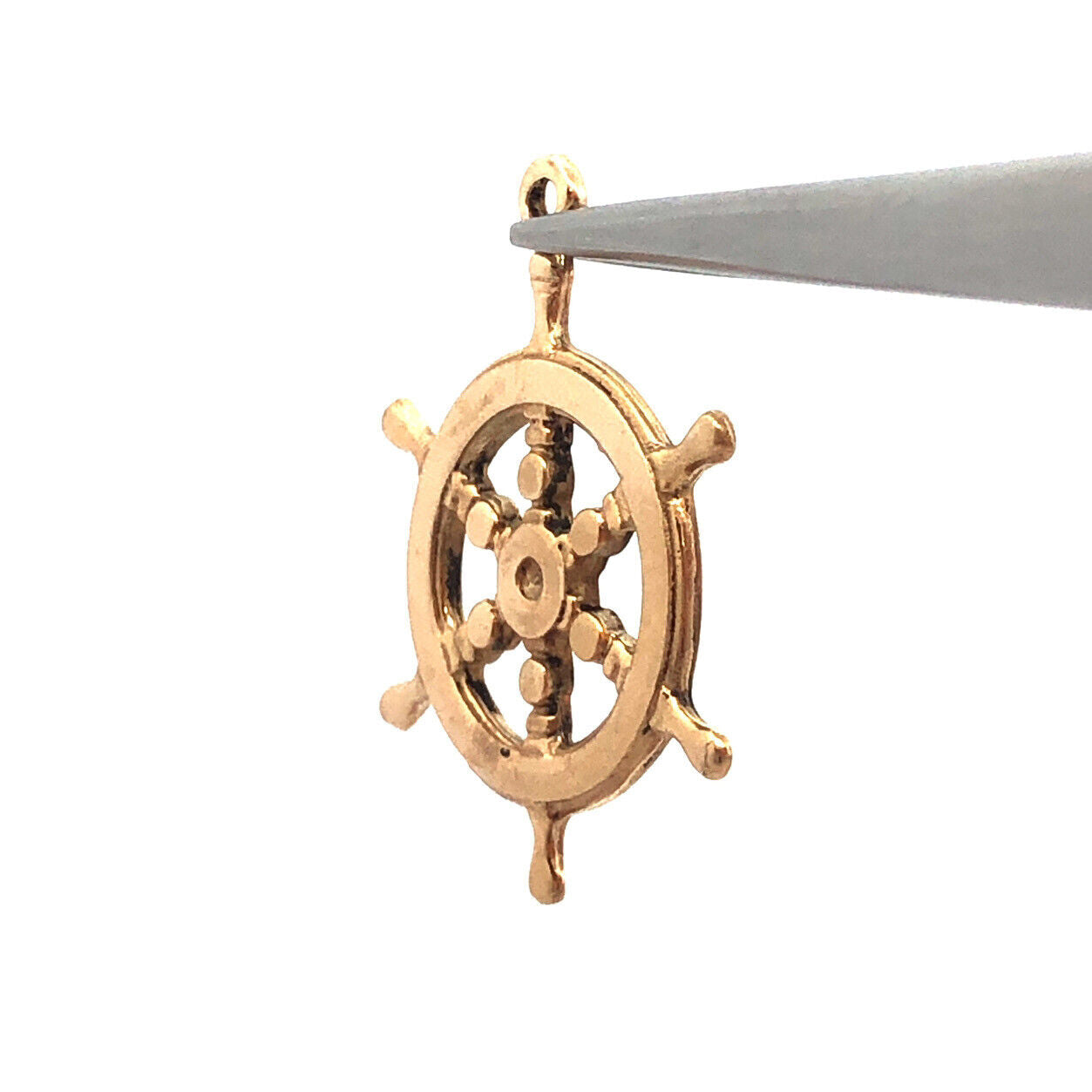 14K Yellow Gold Round Ship Wheel Nautical Sailing Ocean Charm Pendant