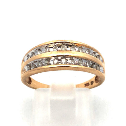 Designer 10K Yellow Gold Diamond Double Row Tapered Bridal Cocktail Ring