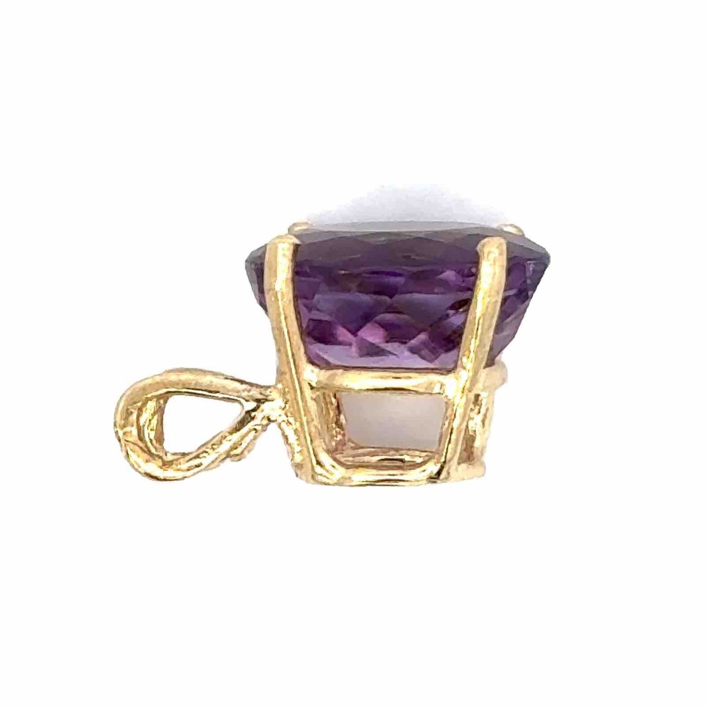 Designer 14K Yellow Gold Oval Amethyst February Anniversary Pendant