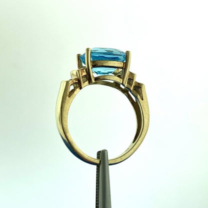 14K Yellow Gold Blue Topaz Diamond December Anniversary Statement Cocktail Ring