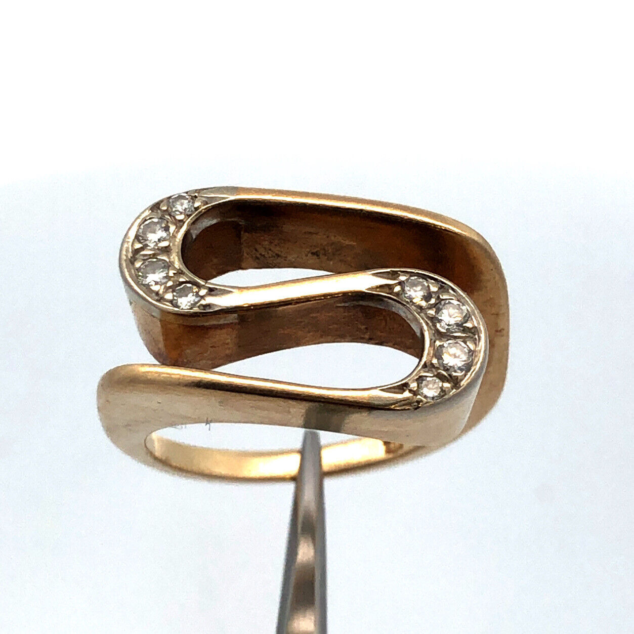 Designer 14K Yellow Gold Round Diamonds Modernist Abstract Swirl Statement Ring