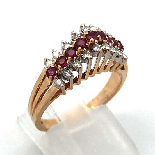 Designer 14K Yellow Gold Ruby Diamond Accented Empire Style Cocktail Ring