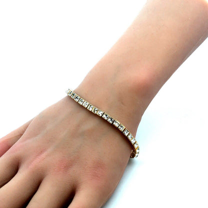 Swarovski Gold Tone Princess Cut Clear Crystal Statement Tennis Bracelet