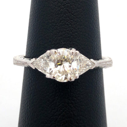 Estate Platinum Oval Diamond Trillion Accented Engagement Ring