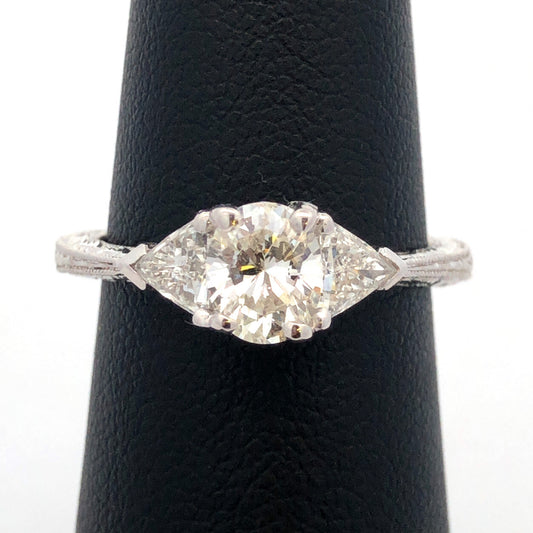 Estate Platinum Oval Diamond Trillion Accented Engagement Ring