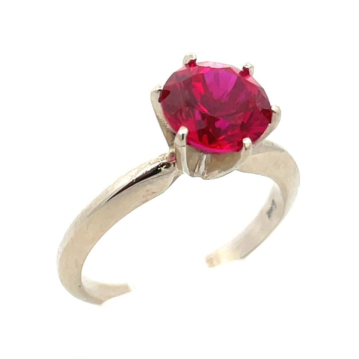 Designer 14K White Gold Ruby Solitaire Statement Cocktail Engagement Ring