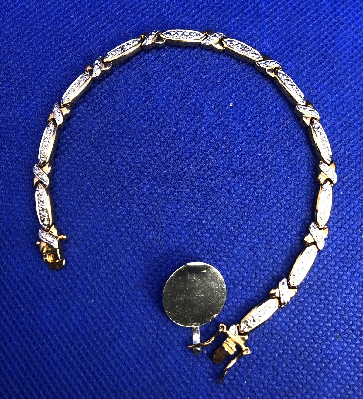Designer 925 Sterling Silver Vermeil Two Tone Diamond Tennis Bracelet