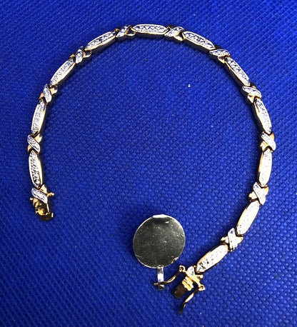 Designer 925 Sterling Silver Vermeil Two Tone Diamond Tennis Bracelet