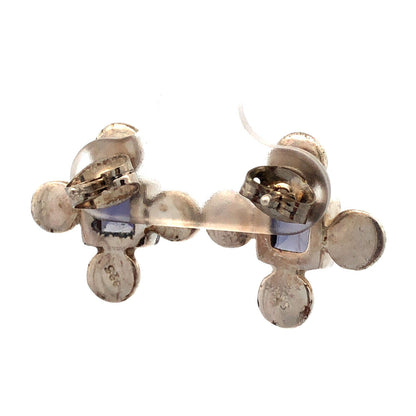 Vintage 925 Sterling Silver Square Purple Amethyst Cross Stud Earrings