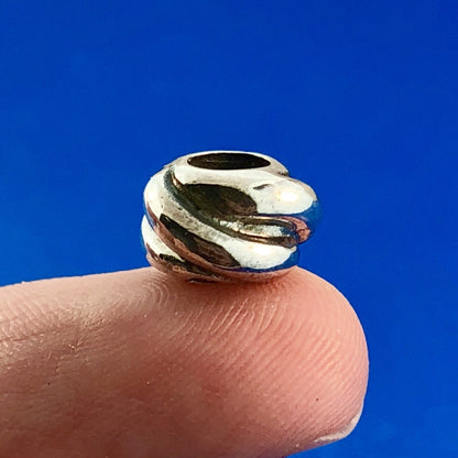 Designer 925 Sterling Silver Modernist Textured Wave Swirl Slide Bracelet Charm