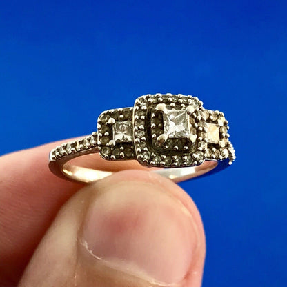 14K White Gold Princess Diamond Trio Halo Engagement Bridal Ring