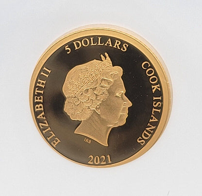 2021 $5 Cook Islands NGC PF70 Proof Cameo 1/2g .999 Gold Pennsylvania Grouse