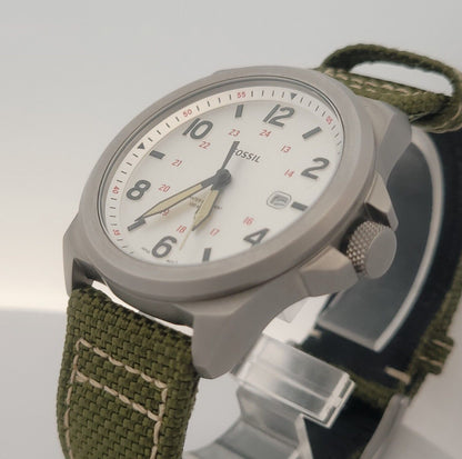 Fossil Bronson Stainless Steel Silver Dial Nylon Band Three-Hand Date Watch