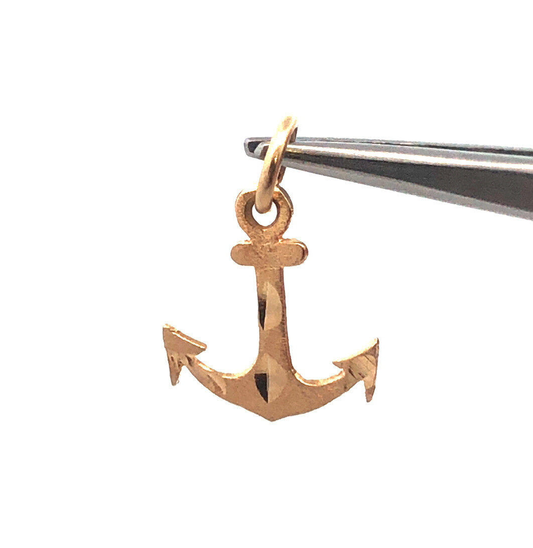 14K Yellow Gold Diamond Cut Textured 3 Dimensional Anchor Seaman Charm Pendant