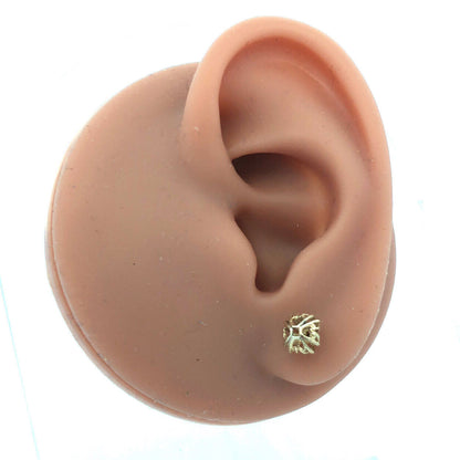 Estate 14K Yellow Gold Textured Open Work Dome Ball Stud Earrings