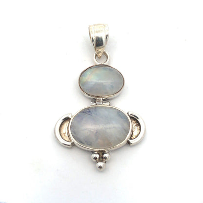 925 Sterling Silver Oval Moonstone Double Cabochon Drop Dangle Pendant