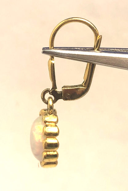 Estate 925 Sterling Silver Vermeil Oval Opal Cabochon Dangle Drop Earrings