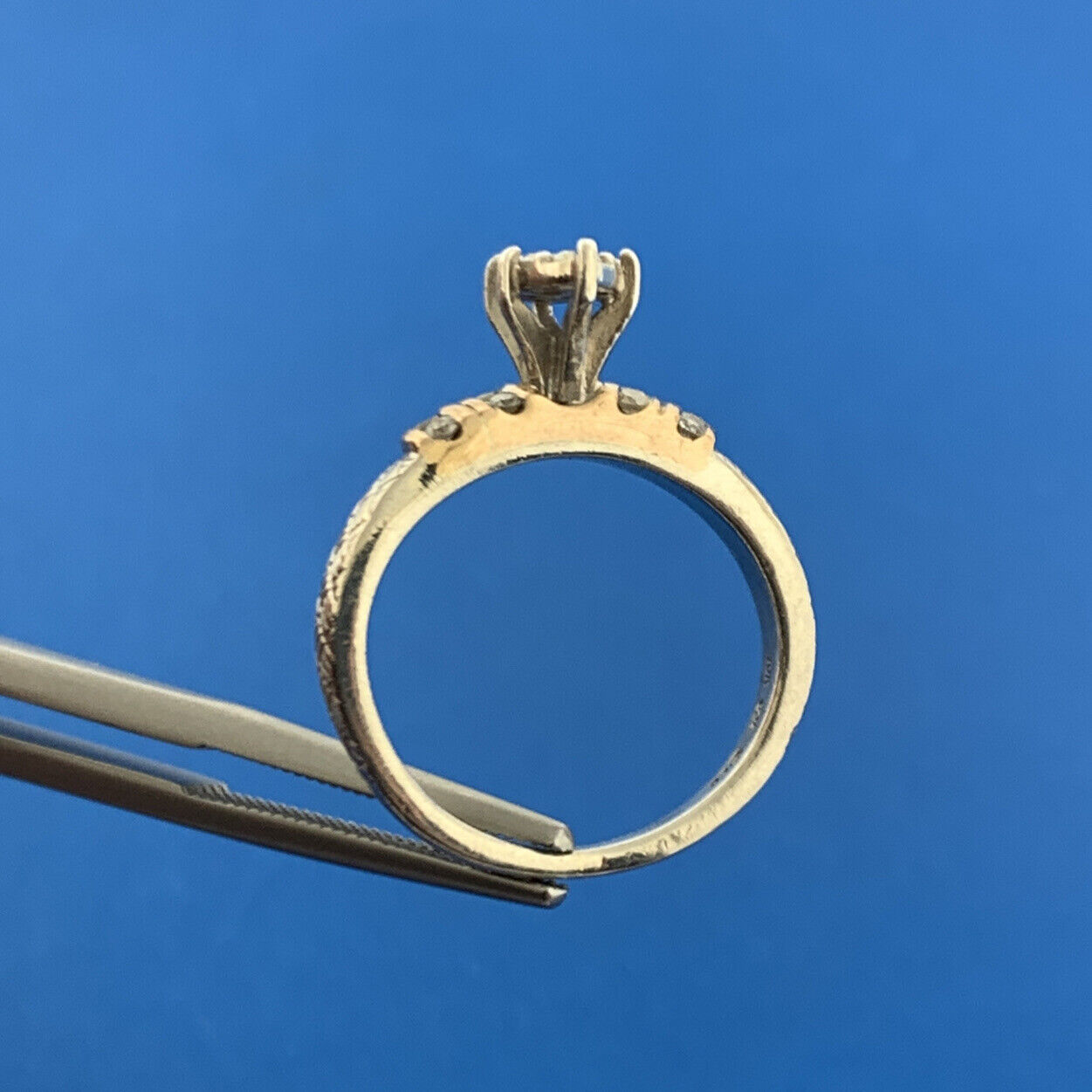 Designer 925 Sterling Silver 10K Gold Diamond Engagement Promise Ring Size 4.25