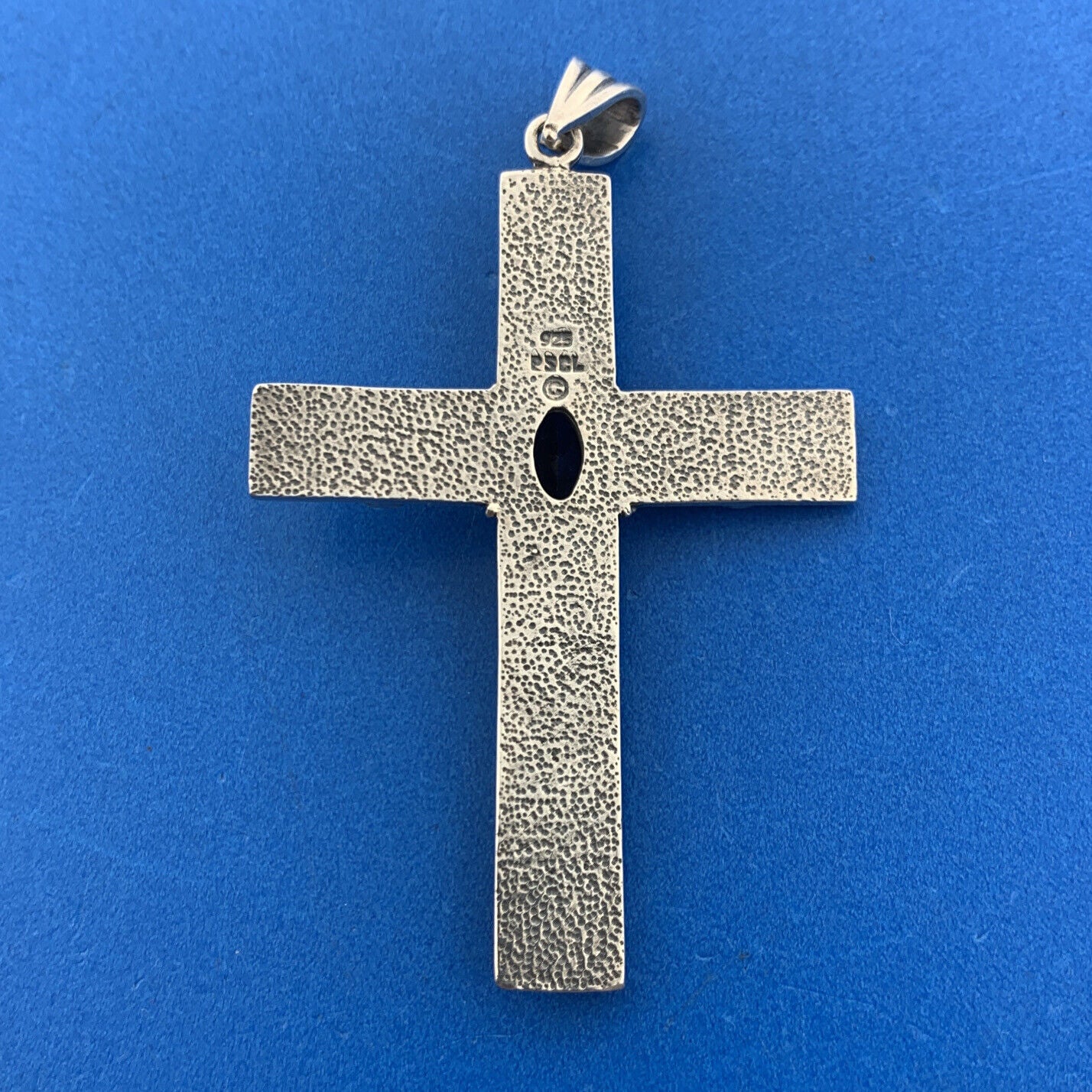 Designer PSCL 925 Sterling Silver Marquise Blue Spinel Statement Cross Pendant