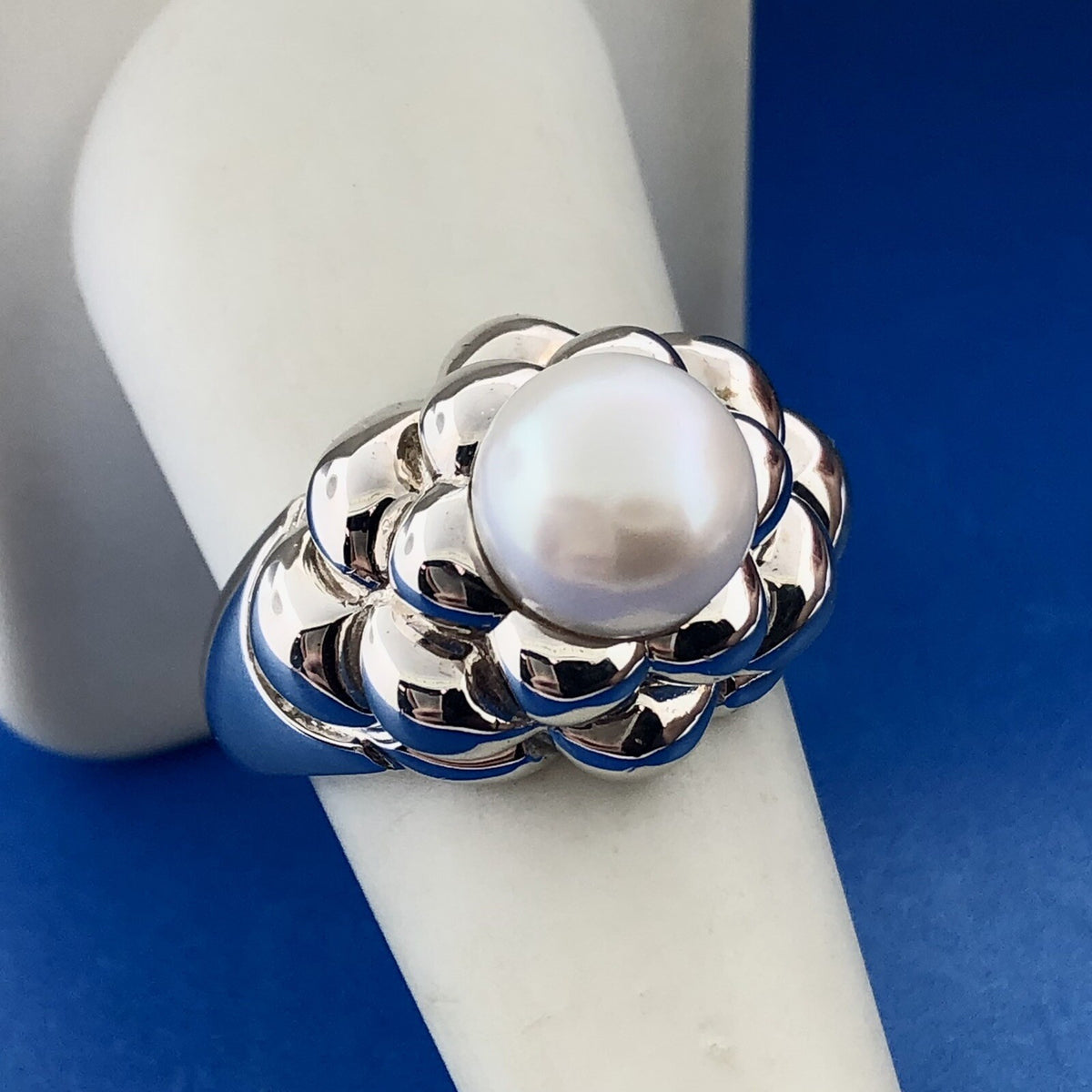 Designer EA Sterling Silver 925 Pearl Bubble Dome Cocktail Ring