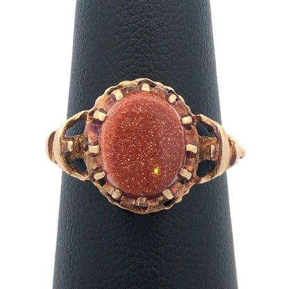 Vintage Estate 14K Yellow Gold Oval Goldstone Cocktail Ring
