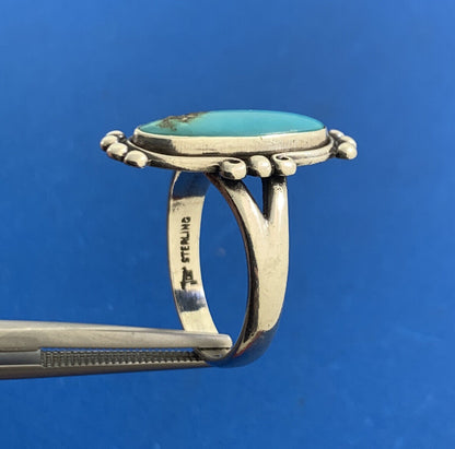 Native American Signed 925 Sterling Silver Oval Turquoise Ring