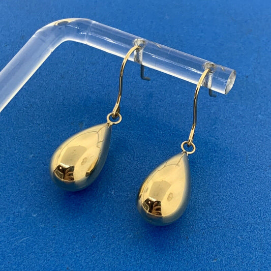 Designer Peru 10K Yellow Gold Pear Teardrop Polished Dangle Drop Hook Earrings