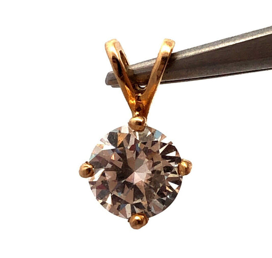 14K Yellow Gold Round Cubic Zirconia CZ Solitaire Charm Pendant