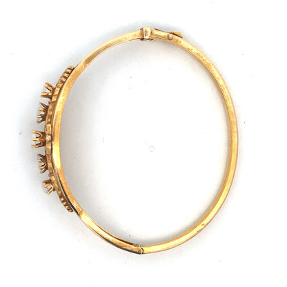 Art Deco 14K Yellow Gold Ornate Opal Scroll Decorative Scroll Bangle Bracelet