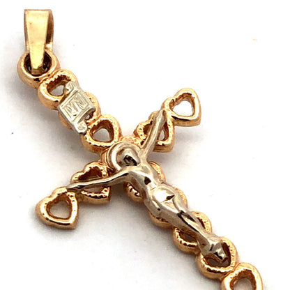 Designer 14K Yellow White Gold Two Tone Heart Cross Crucifix Pendant