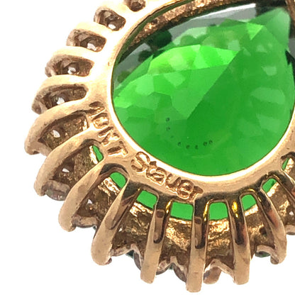 Designer Stauer 10K Yellow Gold Green Pear CZ Halo Statement Pendant Necklace