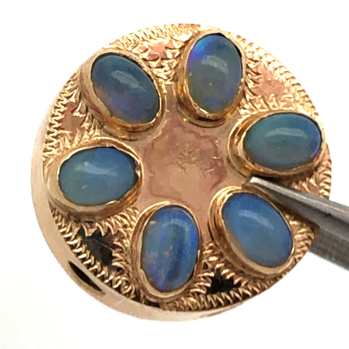 Vintage 10K Yellow Gold Oval Opal Cabochon Floral Cluster Slide Bracelet Charm
