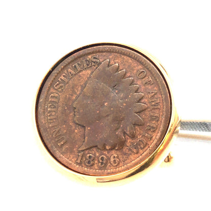 Retro Gold Tone Genuine Indian Head One Cent Penny Men's Round Tuxedo Cuff Links