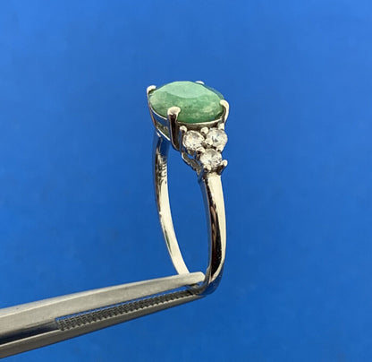 Designer 925 Sterling Silver Oval Jade Cubic Zirconia Accented Cocktail Ring