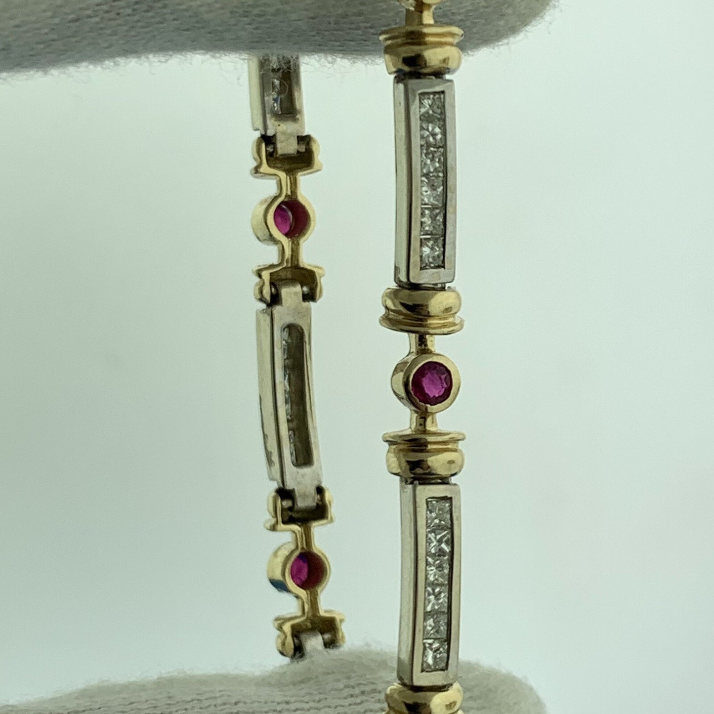 14K White Yellow Gold Diamond Ruby Station Two Toned Statement Tennis Bracelet